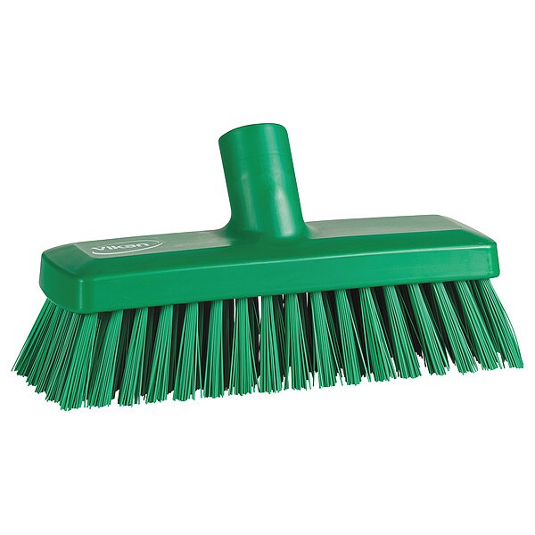 3 in W Deck and Wall Brush Head, Stiff, Not Applicable L Handle, 8 57/64 in L Brush, Green