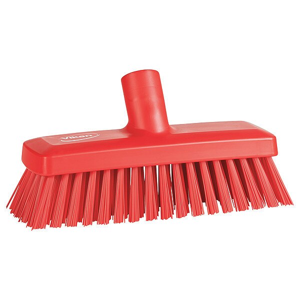 3 in W Deck and Wall Brush Head, Stiff, Not Applicable L Handle, 8 57/64 in L Brush, Red
