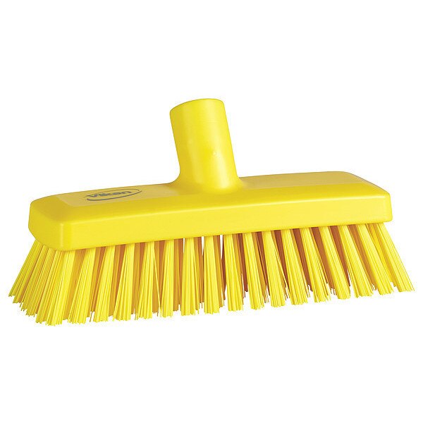 3 in W Deck and Wall Brush Head, Stiff, Not Applicable L Handle, 8 57/64 in L Brush, Yellow