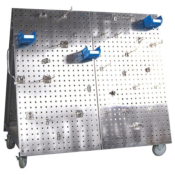 48 In. L x 46 In. H x 26-5/8 In. W Stainless Steel Tool Cart with Tray 66 pc. Stainless Steel LocHook Asst 6 Hanging Bins