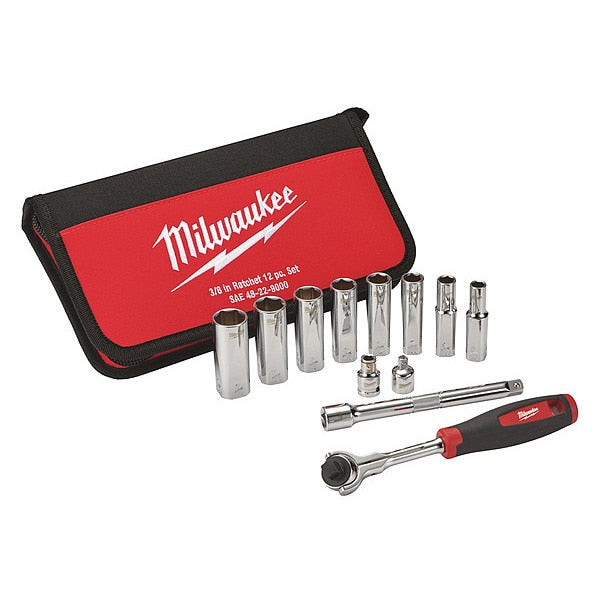 12 pc. 3/8 in. Drive SAE Ratchet and Socket Set with FOUR FLAT Sides