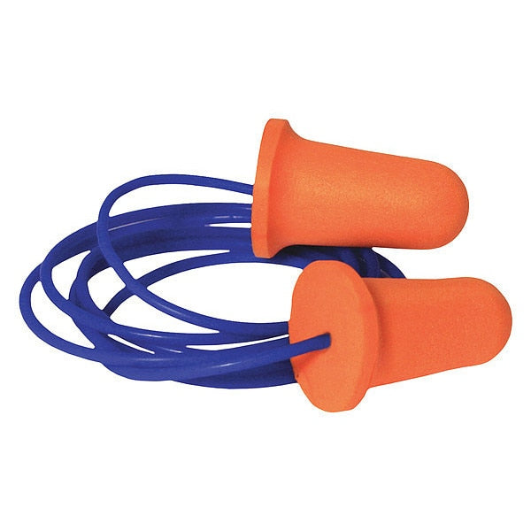 Disposable Corded Ear Plugs, Bell Shape, 33 dB, 1 Pairs, Orange