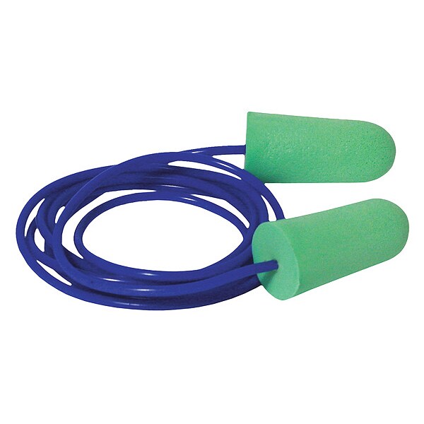 Disposable Corded Ear Plugs, Bullet Shape, 33 dB, 1 Pairs, Green