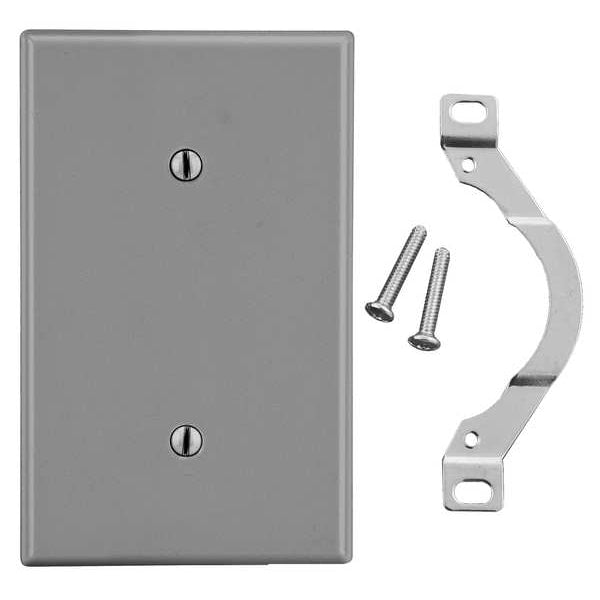 Blank Strap Mount Wall Plate, Number of Gangs: 1 Plastic, Smooth Finish, Gray
