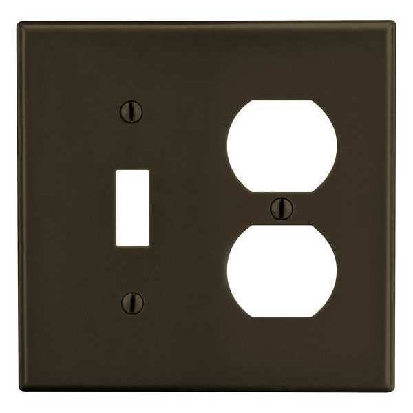 Toggle Switch/Duplex Receptacle Wall Plate, Number of Gangs: 2 Plastic, Smooth Finish, Brown