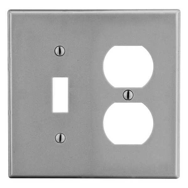 Toggle Switch/Duplex Receptacle Wall Plate, Number of Gangs: 2 Plastic, Smooth Finish, Gray