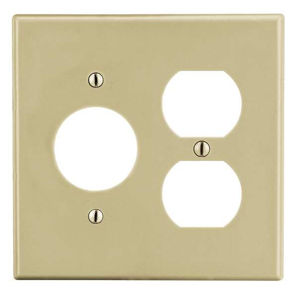 Duplex Receptacle Wall Plate, Number of Gangs: 2 Plastic, Smooth Finish, Ivory