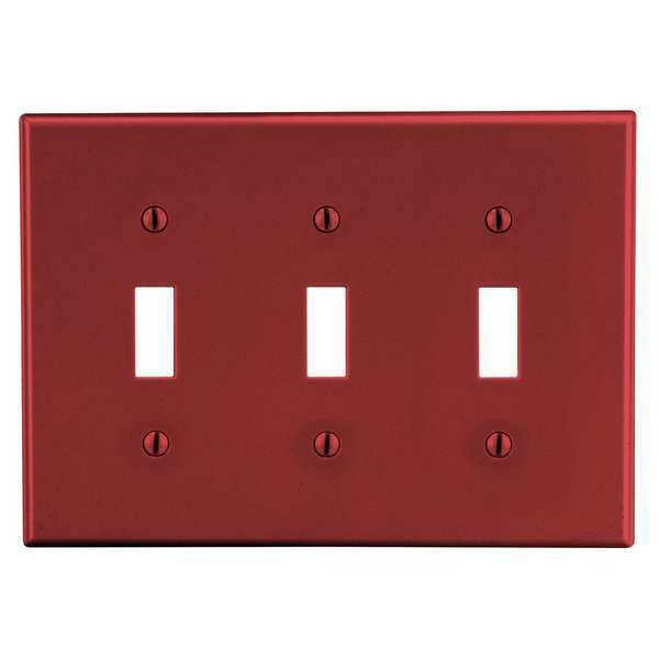 Toggle Switch Wall Plate, Number of Gangs: 3 Plastic, Smooth Finish, Red