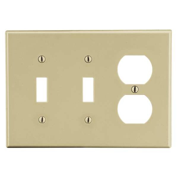 Duplex Receptacle Wall Plate, Number of Gangs: 3 Plastic, Smooth Finish, Ivory