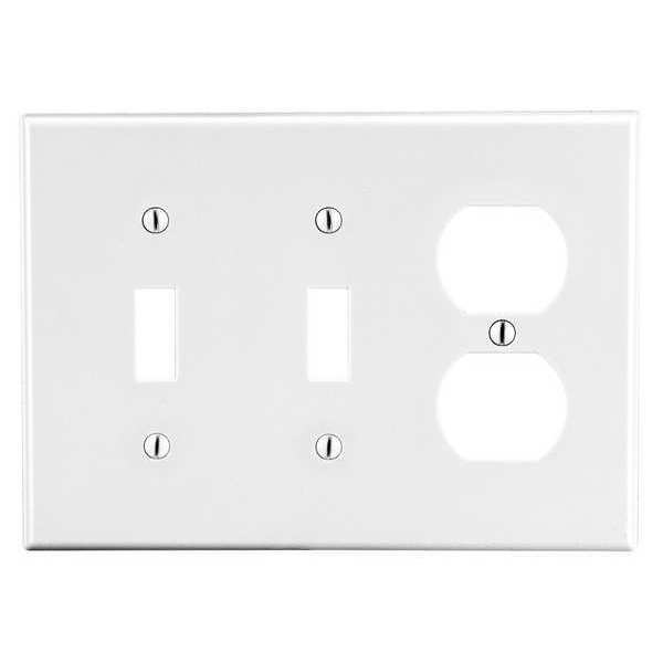 Duplex Receptacle Wall Plate, Number of Gangs: 3 Plastic, Smooth Finish, White