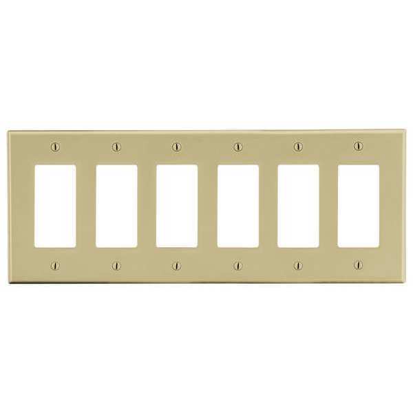 Rocker Wall Plate, Number of Gangs: 6 Plastic, Smooth Finish, Ivory