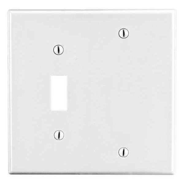 Toggle Switch/Blank Wall Plate, Number of Gangs: 2 Plastic, Smooth Finish, White