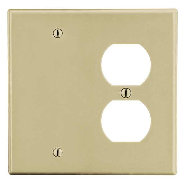 Duplex/Blank Wall Plate, Number of Gangs: 2 Plastic, Smooth Finish, Ivory