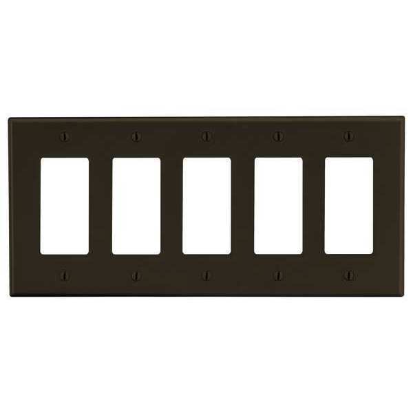 Rocker Wall Plate, Number of Gangs: 5 Plastic, Smooth Finish, Brown