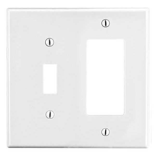 Toggle Switch/Rocker Wall Plate, Number of Gangs: 2 Plastic, Smooth Finish, White