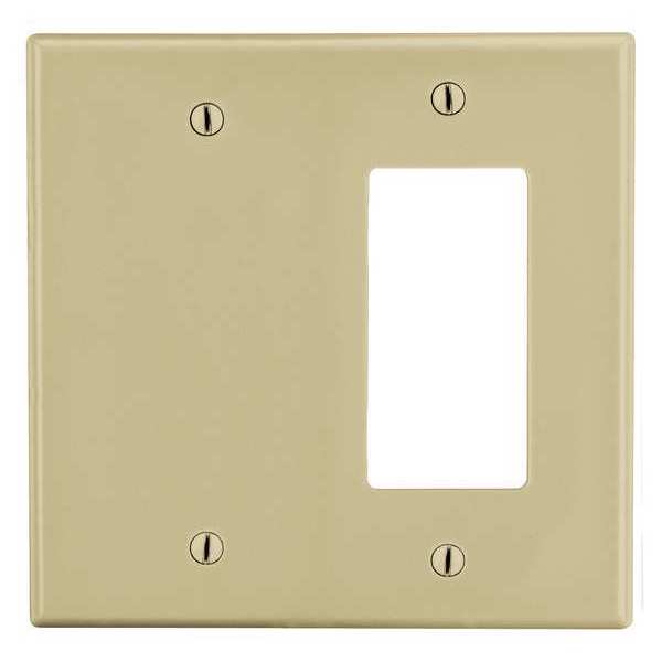 Duplex/Blank Wall Plate, Number of Gangs: 2 Plastic, Smooth Finish, Ivory
