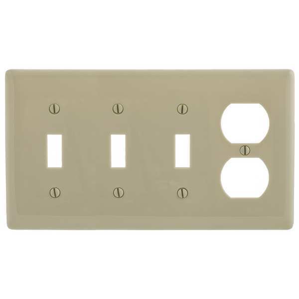 Toggle Switch Wall Plate, Number of Gangs: 4 Plastic, Smooth Finish, Ivory