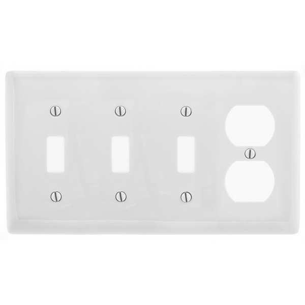 Toggle Switch Wall Plate, Number of Gangs: 4 Plastic, Smooth Finish, White