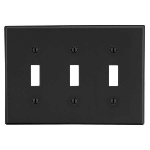 Toggle Switch Wall Plate, Number of Gangs: 3 Plastic, Smooth Finish, Black