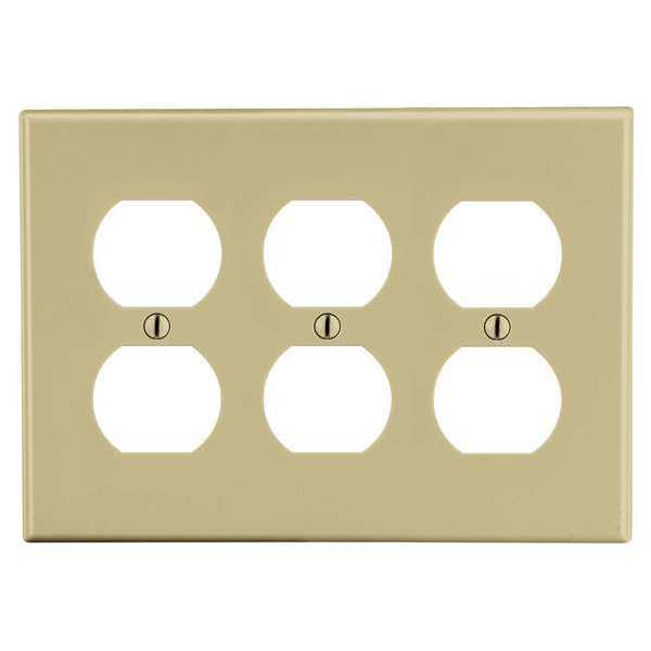 Duplex Receptacle Wall Plate, Number of Gangs: 3 Plastic, Smooth Finish, Ivory