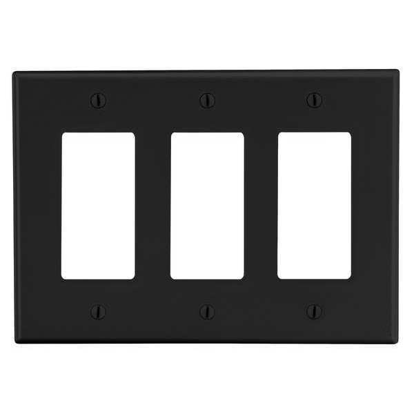 Rocker Wall Plate, Number of Gangs: 3 Plastic, Smooth Finish, Black
