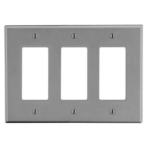 Rocker Wall Plate, Number of Gangs: 3 Plastic, Smooth Finish, Gray