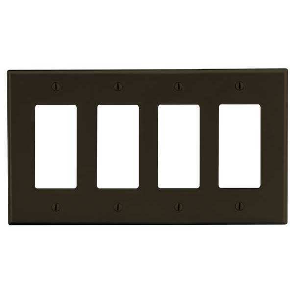 Rocker Wall Plate, Number of Gangs: 4 Plastic, Smooth Finish, Brown