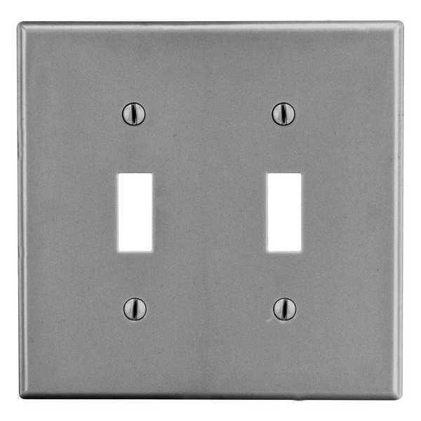 Toggle Switch Wall Plate, Number of Gangs: 2 Plastic, Smooth Finish, Gray