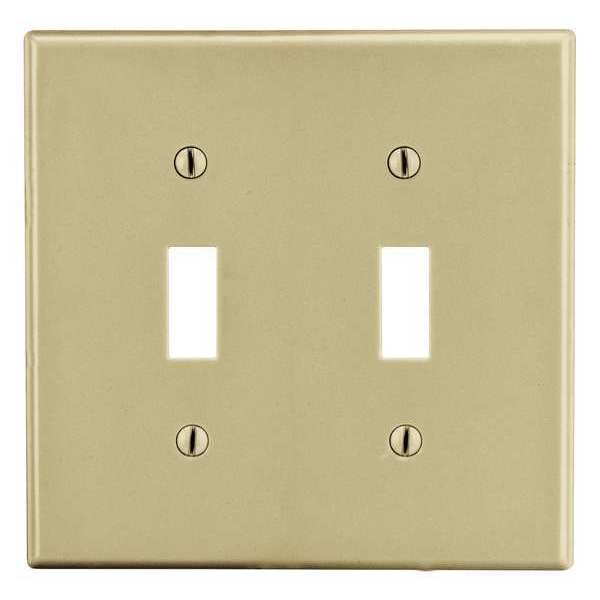 Toggle Switch Wall Plate, Number of Gangs: 2 Plastic, Smooth Finish, Ivory