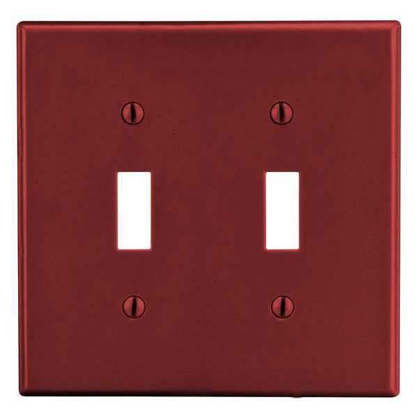 Toggle Switch Wall Plate, Number of Gangs: 2 Plastic, Smooth Finish, Red