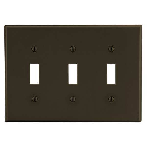 Toggle Switch Wall Plate, Number of Gangs: 3 Plastic, Smooth Finish, Brown