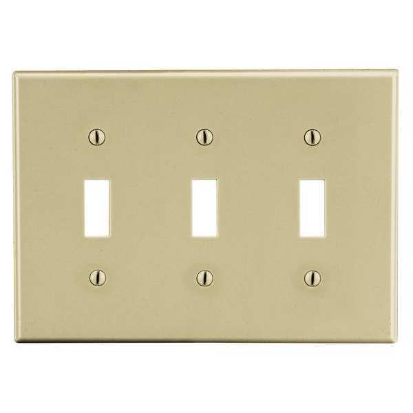 Toggle Switch Wall Plate, Number of Gangs: 3 Plastic, Smooth Finish, Ivory