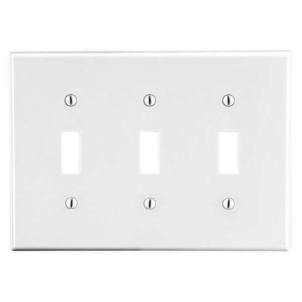 Toggle Switch Wall Plate, Number of Gangs: 3 Plastic, Smooth Finish, White
