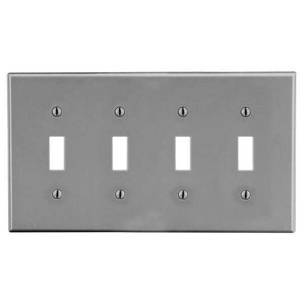 Toggle Switch Wall Plate, Number of Gangs: 4 Plastic, Smooth Finish, Gray