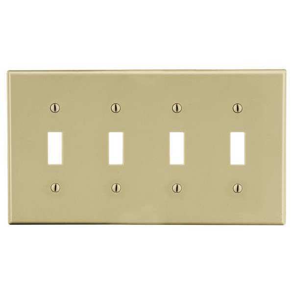 Toggle Switch Wall Plate, Number of Gangs: 4 Plastic, Smooth Finish, Ivory
