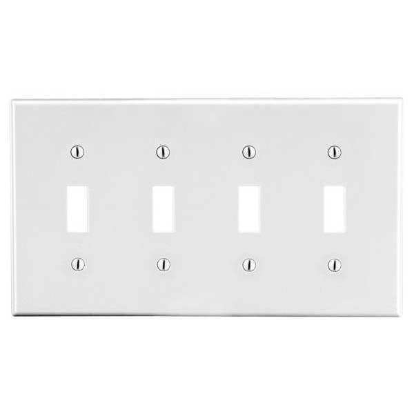 Toggle Switch Wall Plate, Number of Gangs: 4 Plastic, Smooth Finish, White