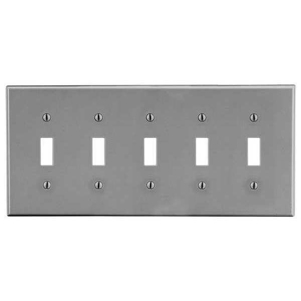 Toggle Switch Wall Plate, Number of Gangs: 5 Plastic, Smooth Finish, Gray