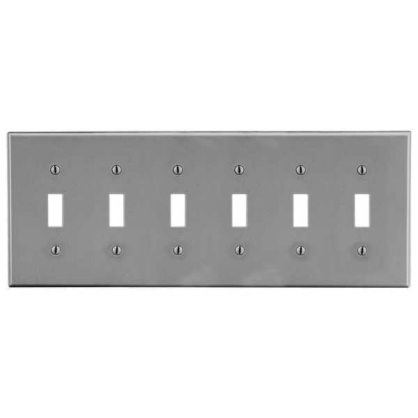 Toggle Switch Wall Plate, Number of Gangs: 6 Plastic, Smooth Finish, Gray