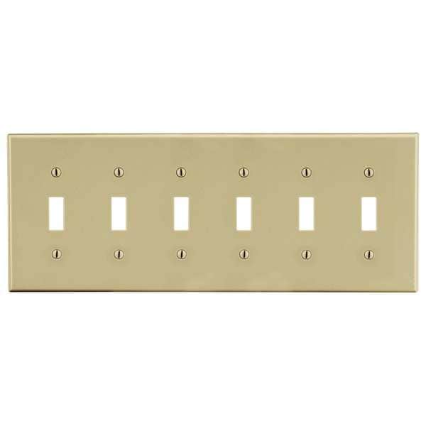 Toggle Switch Wall Plate, Number of Gangs: 6 Plastic, Smooth Finish, Ivory