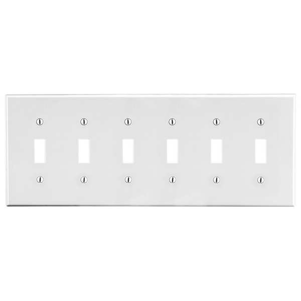 Toggle Switch Wall Plate, Number of Gangs: 6 Plastic, Smooth Finish, White