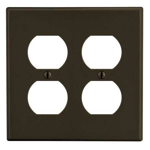 Duplex Receptacle Wall Plate, Number of Gangs: 2 Plastic, Smooth Finish, Brown