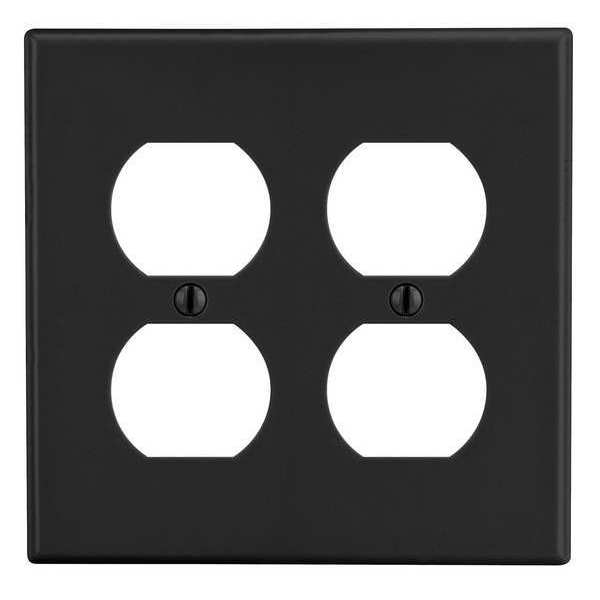 Duplex Receptacle Wall Plate, Number of Gangs: 2 Plastic, Smooth Finish, Black