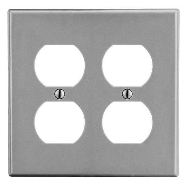 Duplex Receptacle Wall Plate, Number of Gangs: 2 Plastic, Smooth Finish, Gray