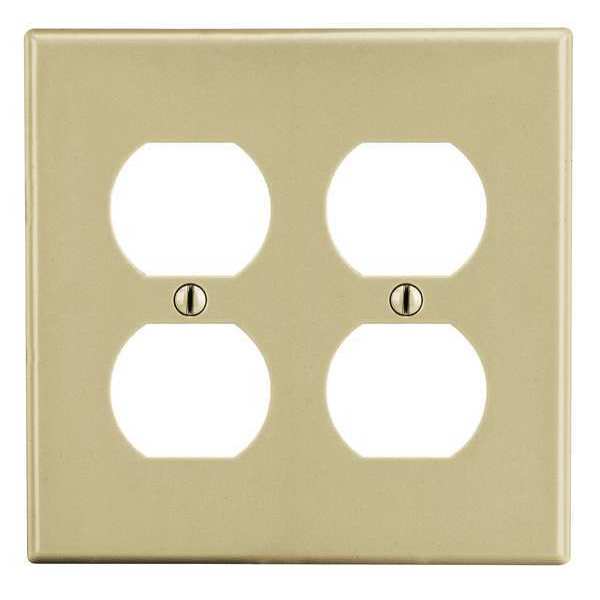 Duplex Receptacle Wall Plate, Number of Gangs: 2 Plastic, Smooth Finish, Ivory