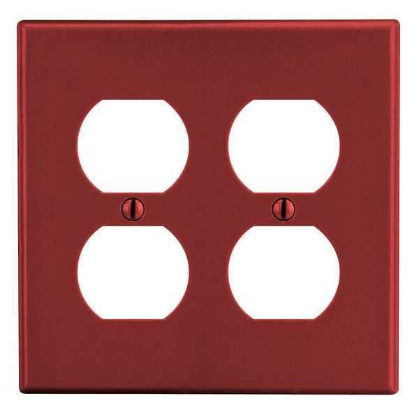 Duplex Receptacle Wall Plate, Number of Gangs: 2 Plastic, Smooth Finish, Red
