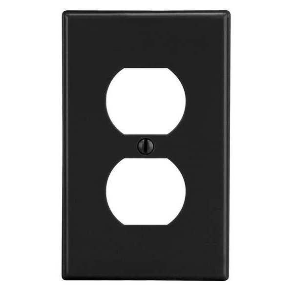 Duplex Receptacle Wall Plate, Number of Gangs: 1 Plastic, Smooth Finish, Black