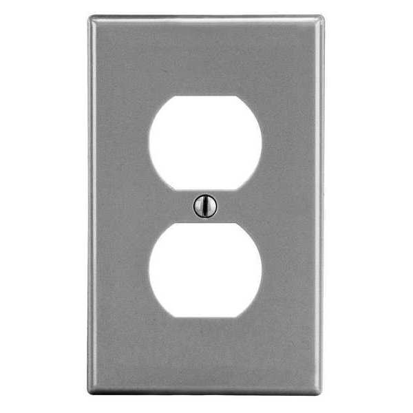 Duplex Receptacle Wall Plate, Number of Gangs: 1 Plastic, Smooth Finish, Gray
