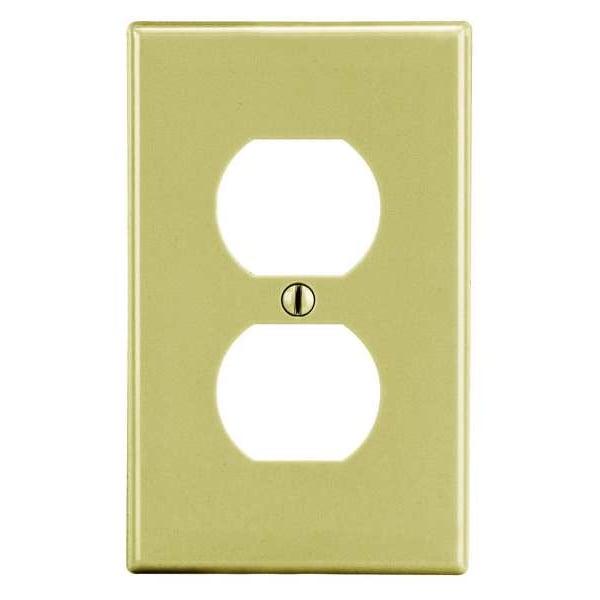 Duplex Receptacle Wall Plate, Number of Gangs: 1 Plastic, Smooth Finish, Ivory