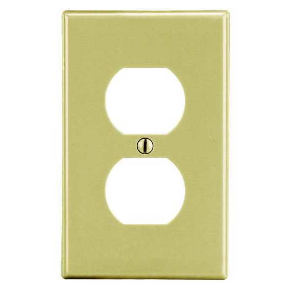 Duplex Receptacle Wall Plate, Number of Gangs: 1 Plastic, Smooth Finish, Ivory