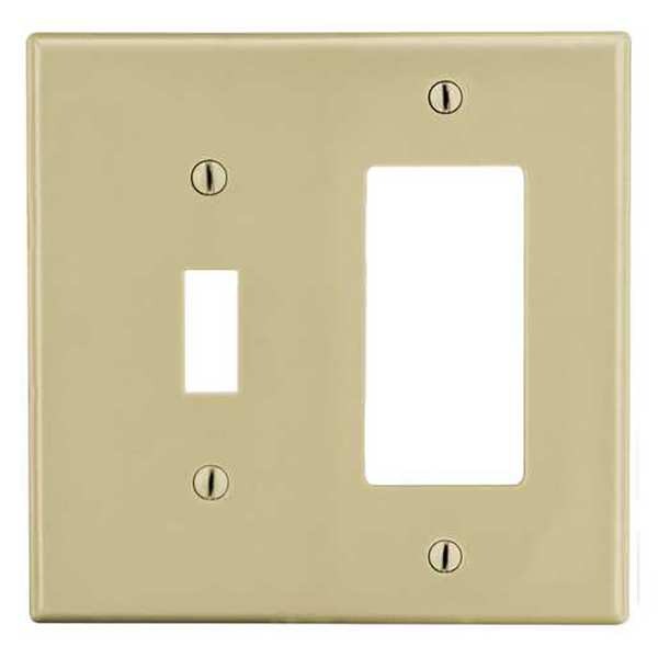 Toggle Switch/Rocker Wall Plate, Number of Gangs: 2 Plastic, Smooth Finish, Ivory
